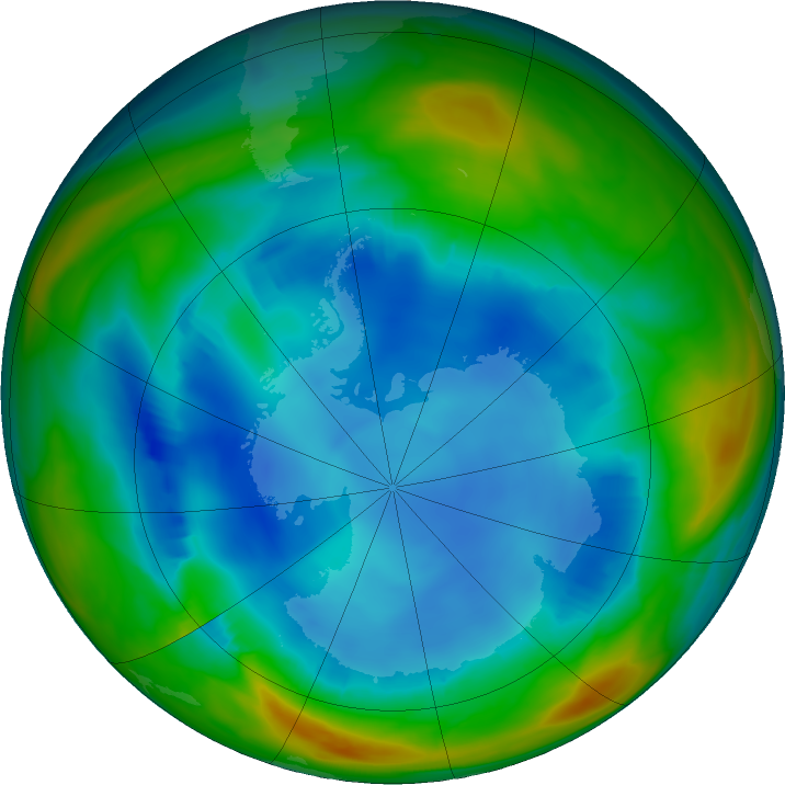 Antarctic ozone map for 31 July 2023